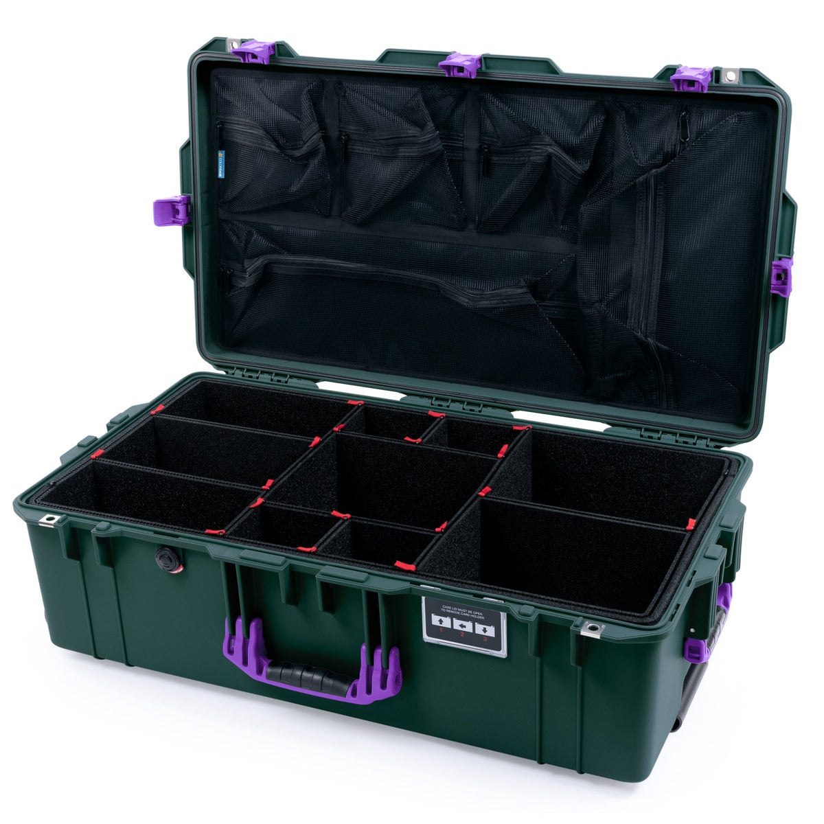 Pelican 1615 Air Case - Trekking Green &amp; Purple Trolley - TrekPak Divider System / Mesh Lid Organizer
