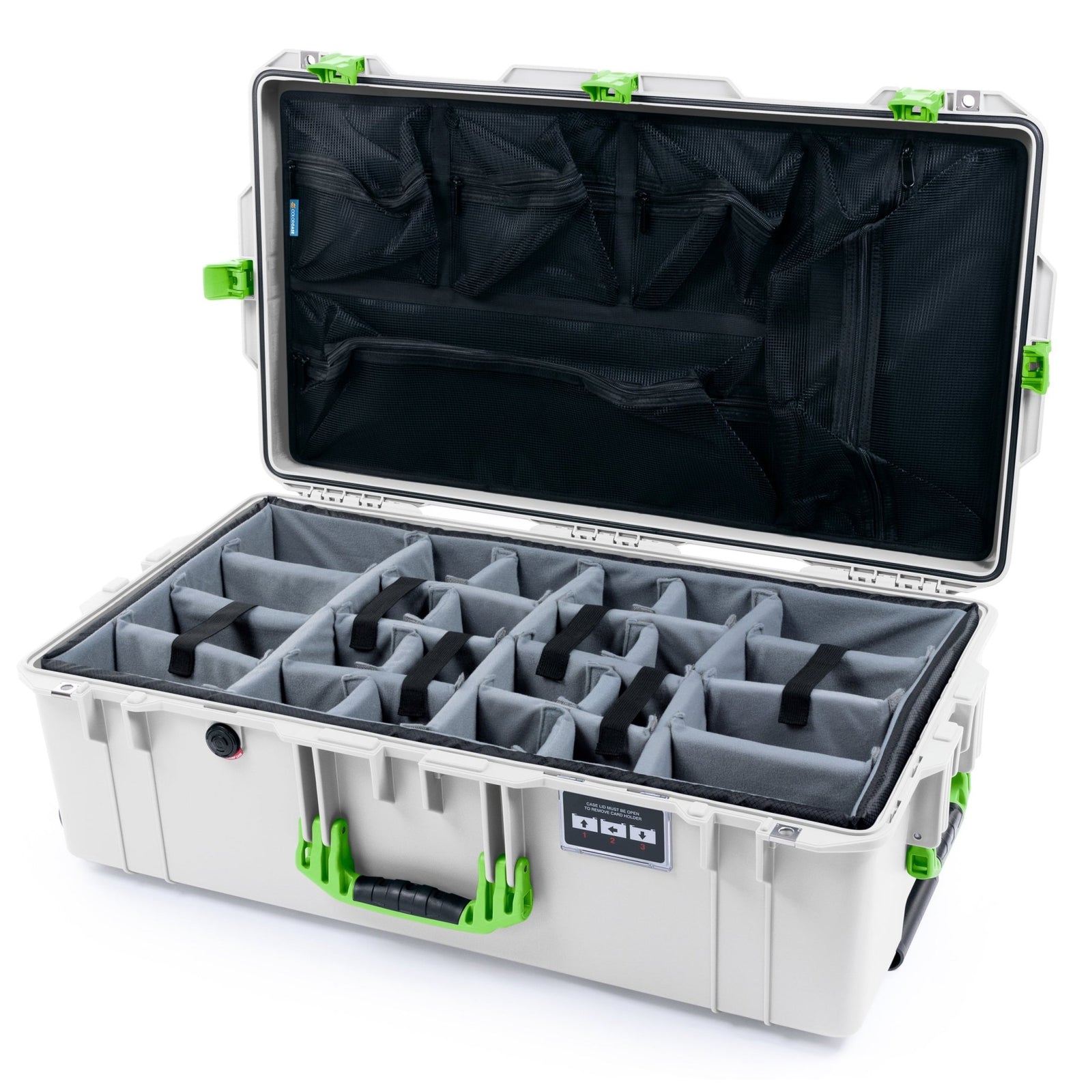 Pelican 1615 Air Case - Whiteout & Lime Green - Padded Microfiber Dividers / Mesh Lid Organizer