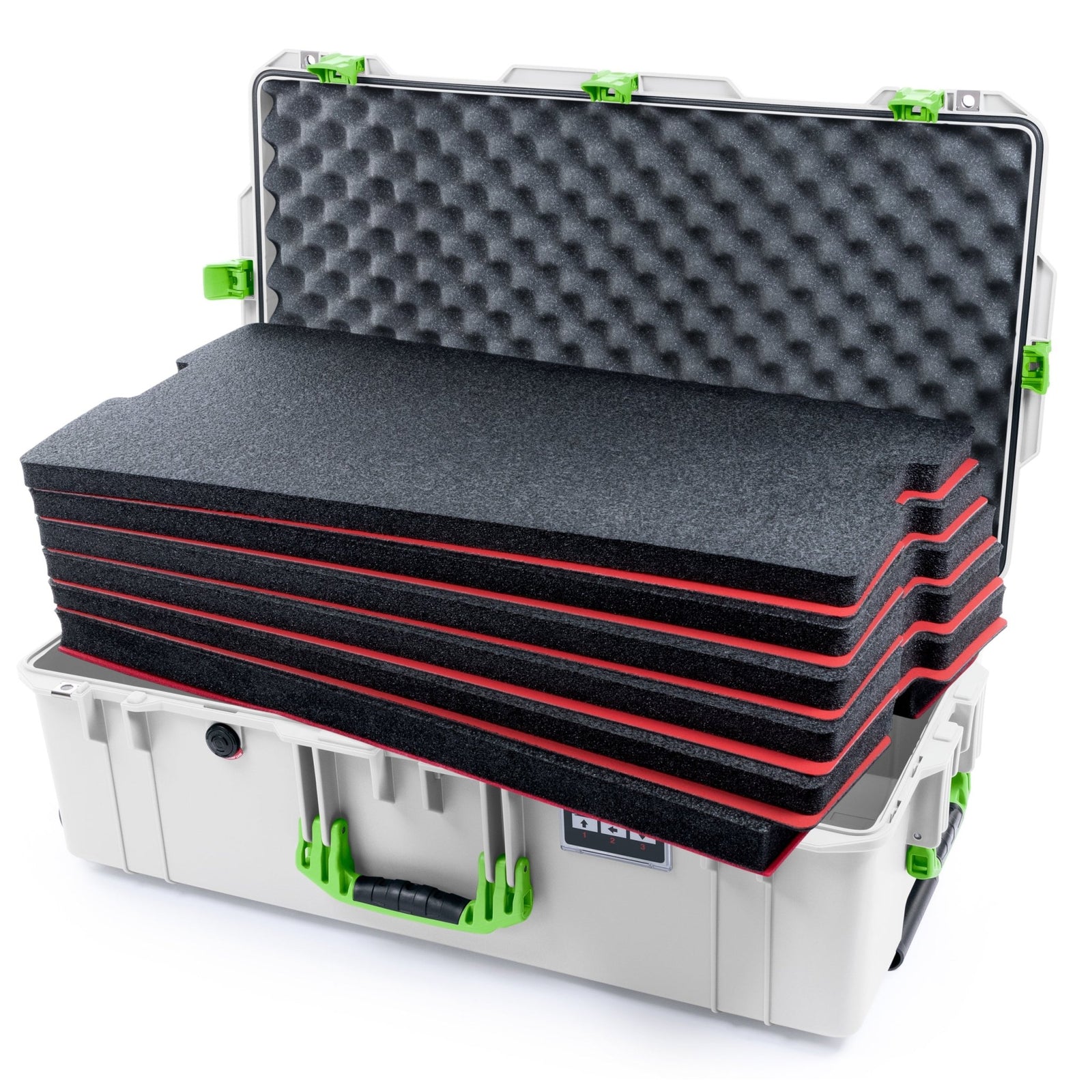 Pelican 1615 Air Case - Whiteout & Lime Green - DIY Tool Foam Kit / Convoluted Lid Foam