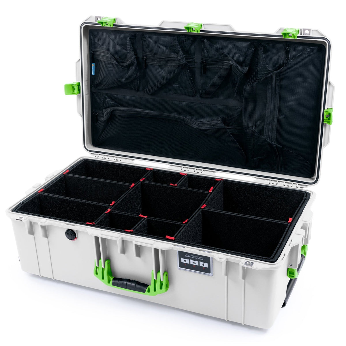 Pelican 1615 Air Case - Whiteout & Lime Green - TrekPak Divider System / Mesh Lid Organizer