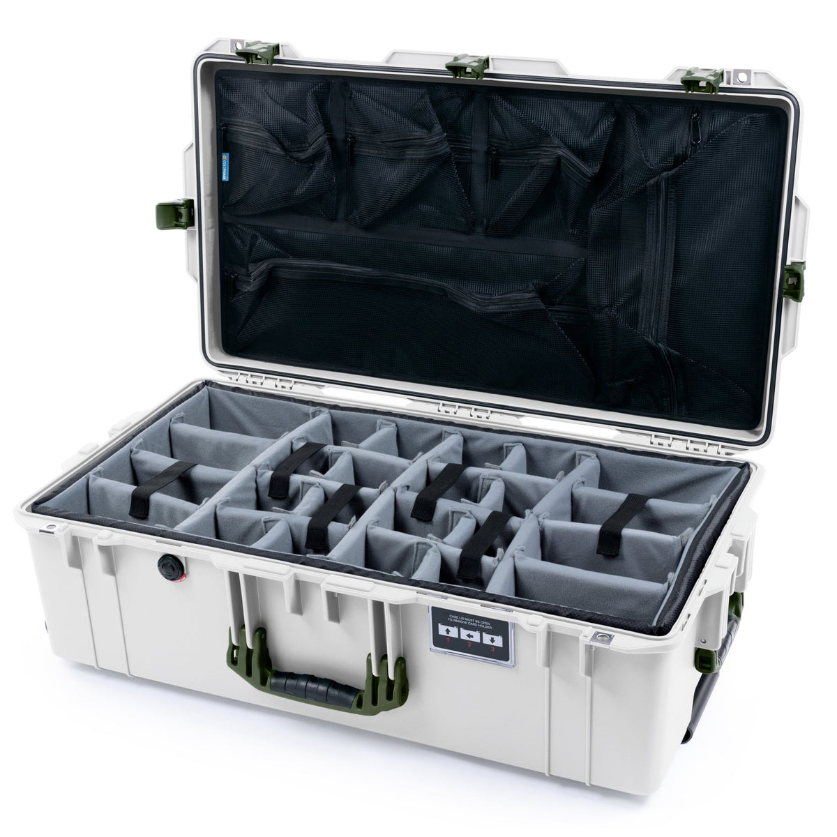 Pelican 1615 Air Case - Whiteout &amp; OD Green - Padded Microfiber Dividers / Mesh Lid Organizer