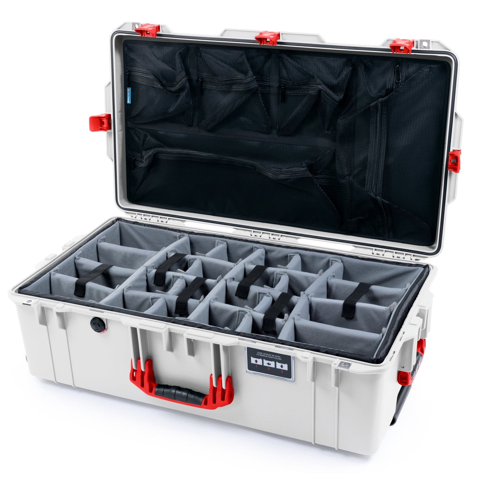 Pelican 1615 Air Case - Whiteout & Red - Padded Microfiber Dividers / Mesh Lid Organizer