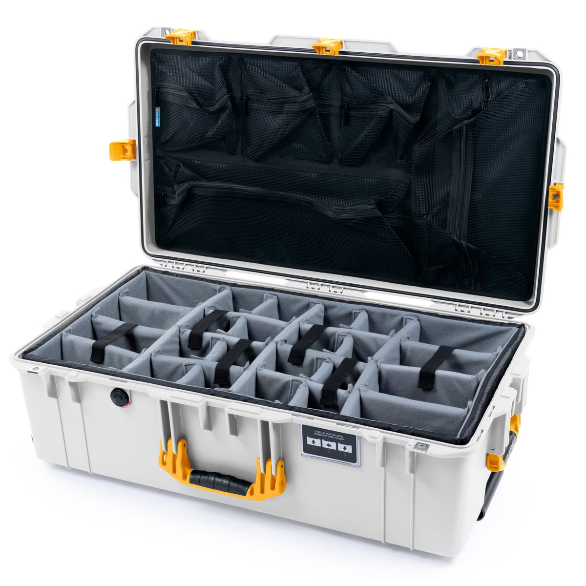 Pelican 1615 Air Case - Whiteout &amp; Yellow - Padded Microfiber Dividers / Mesh Lid Organizer
