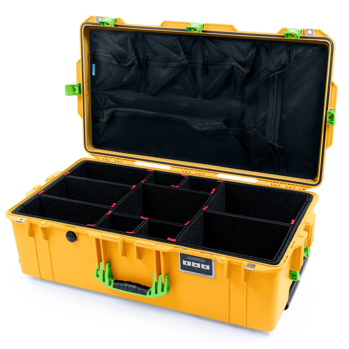 Pelican 1615 Air Case - Yellow &amp; Lime Green Trolley - TrekPak Divider System / Mesh Lid Organizer