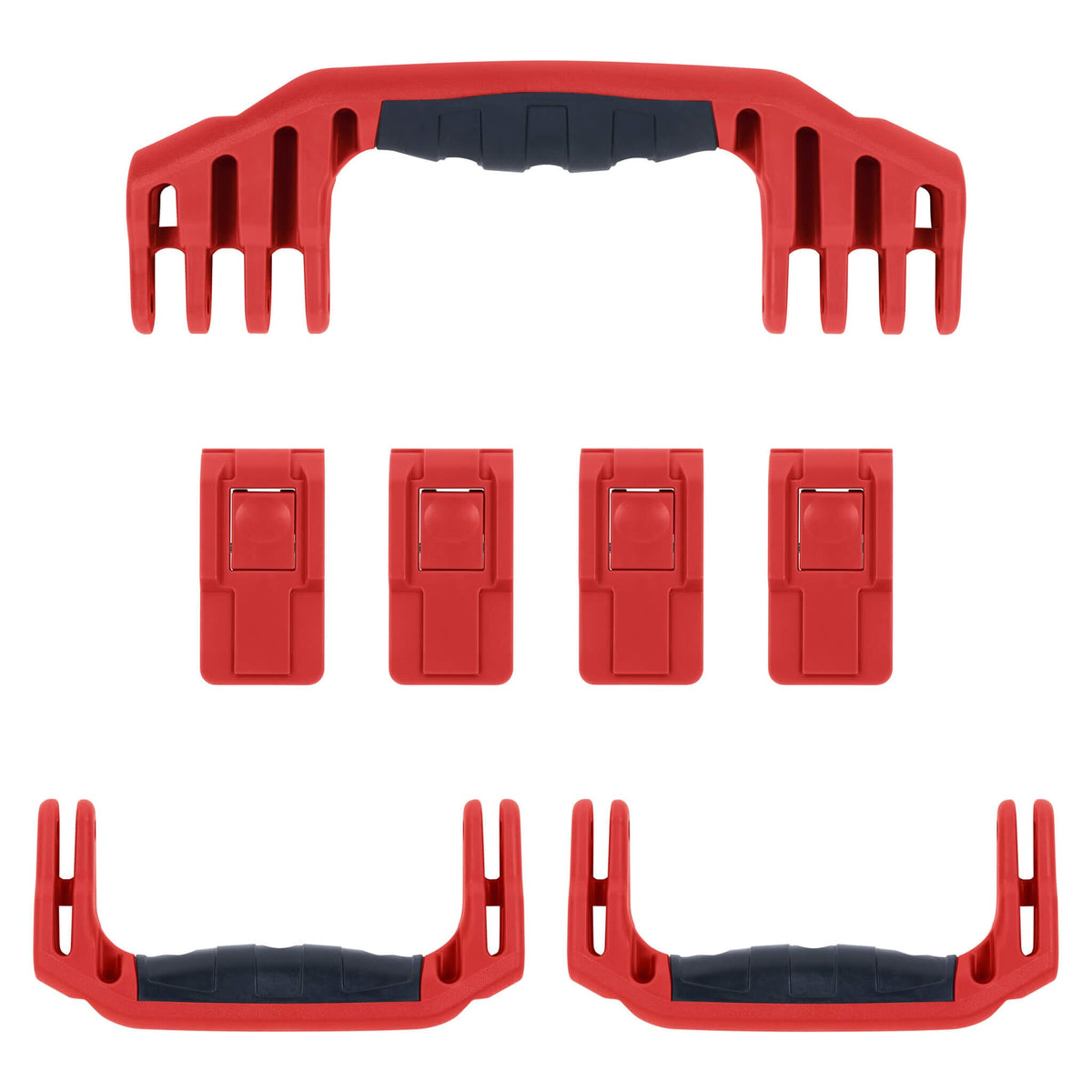 Pelican 1620 Replacement Handles &amp; Latches - Red (Set of 3 Handles, 4 Push-Button Latches) -