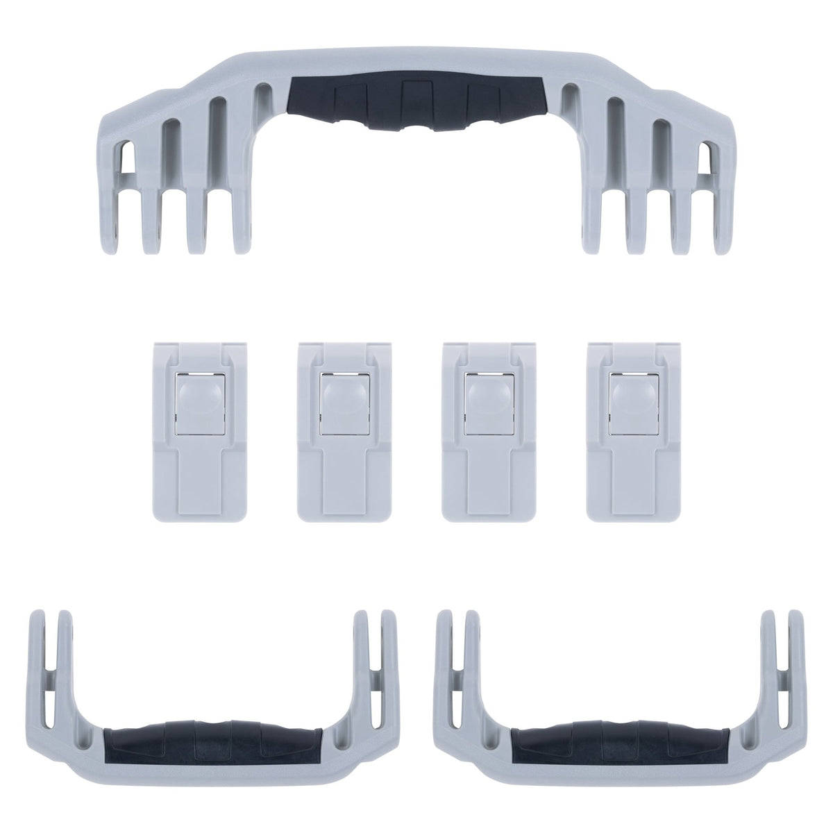 Pelican 1620 Replacement Handles &amp; Latches - Silver (Set of 3 Handles, 4 Push-Button Latches) -