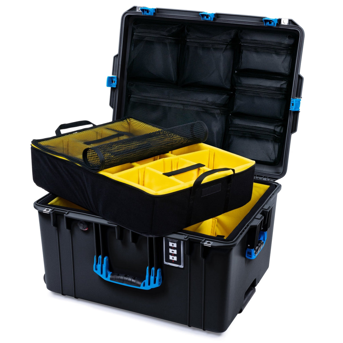 Pelican 1637 Air Case - Black &amp; Blue - Yellow Padded Microfiber Dividers / Mesh Lid Organizer