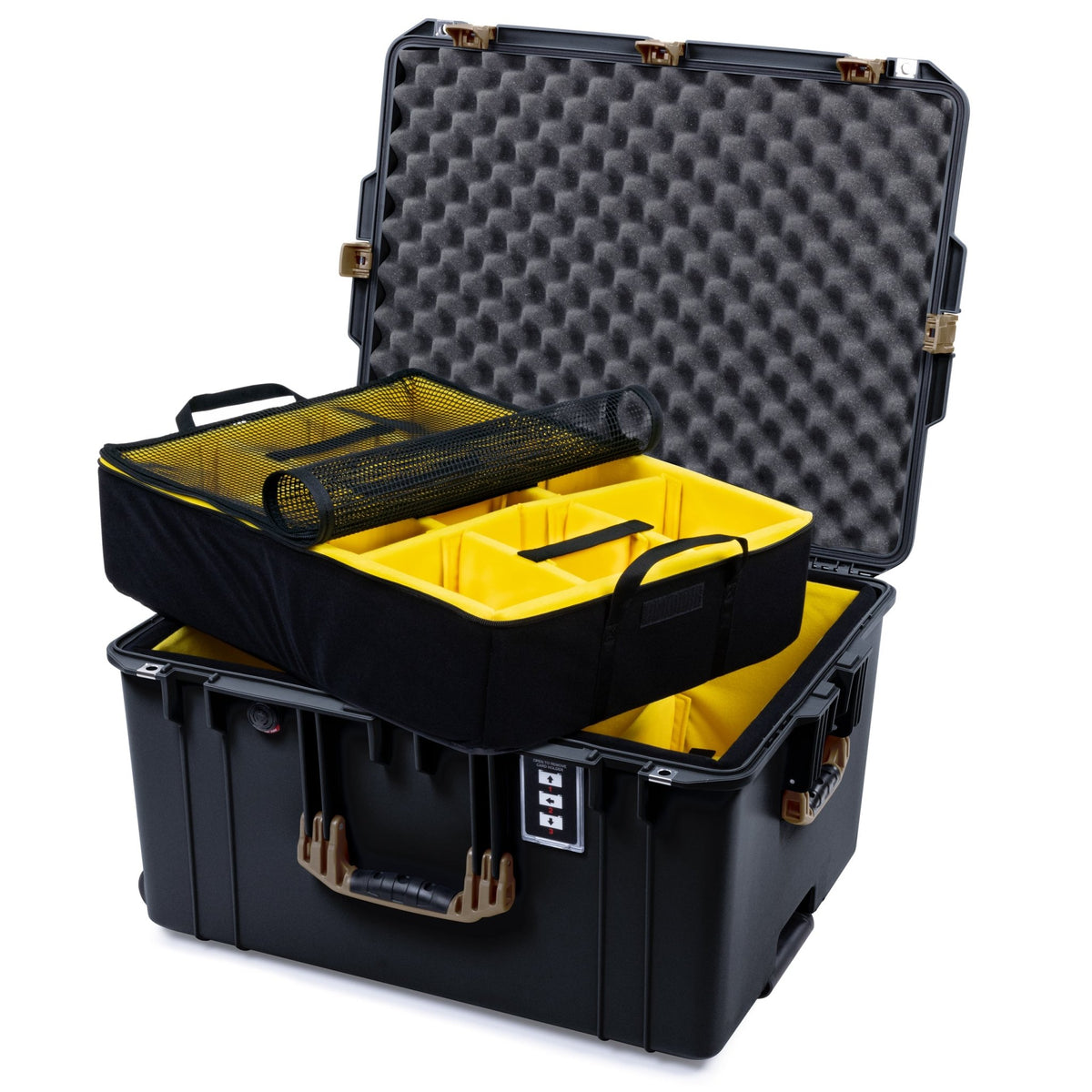 Pelican 1637 Air Case - Black &amp; Dark Desert Dirt - 2 - Layer Yellow Padded Microfiber Dividers / Convolute Lid Foam