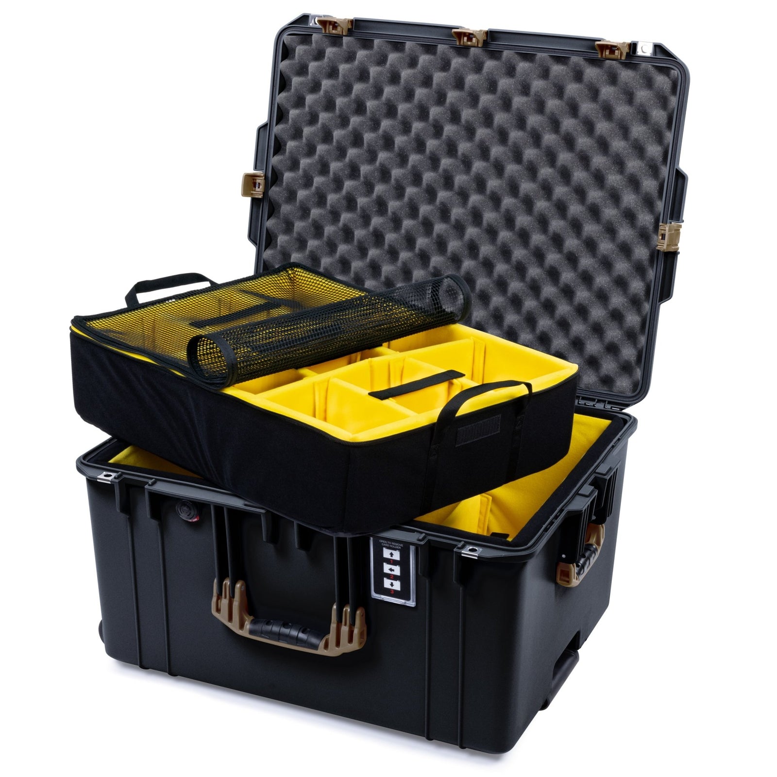 Pelican 1637 Air Case - Black & Dark Desert Dirt - 2 - Layer Yellow Padded Microfiber Dividers / Convolute Lid Foam