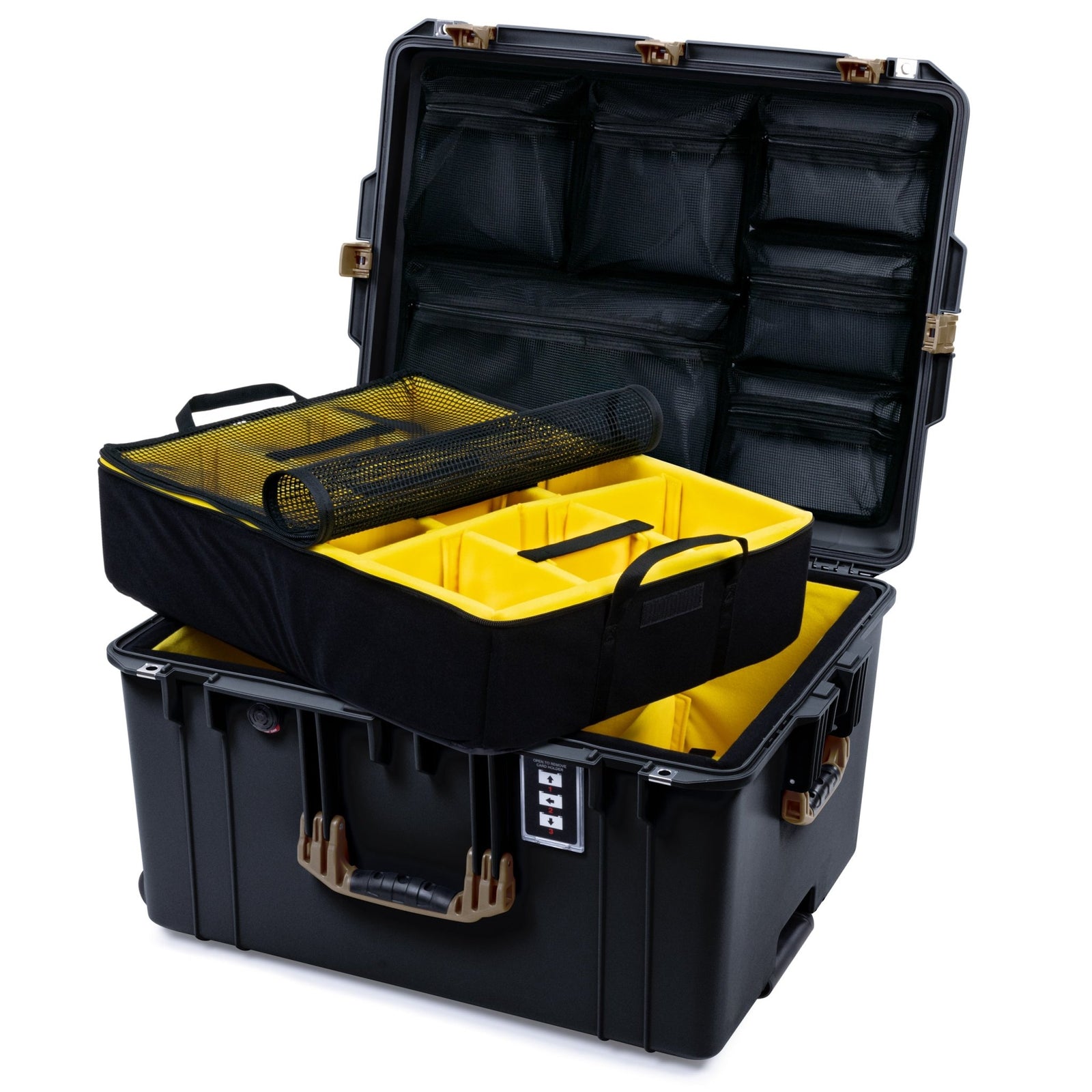 Pelican 1637 Air Case - Black & Dark Desert Dirt - Yellow Padded Microfiber Dividers / Mesh Lid Organizer