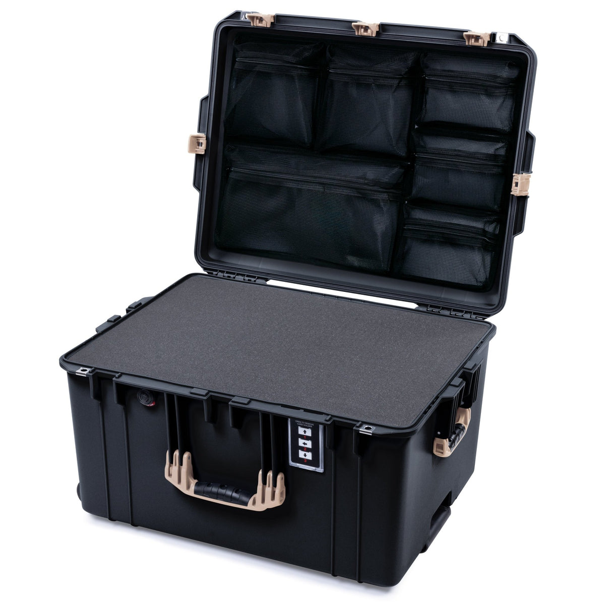 Pelican 1637 Air Case - Black &amp; Desert Tan Trolley - Pick &amp; Pluck Foam / Mesh Lid Organizer