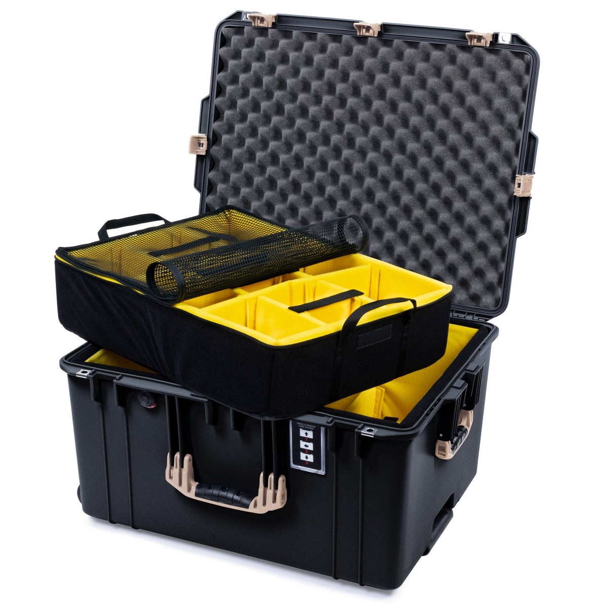 Pelican 1637 Air Case - Black &amp; Desert Tan Trolley - 2 - Layer Yellow Padded Microfiber Dividers / Convolute Lid Foam