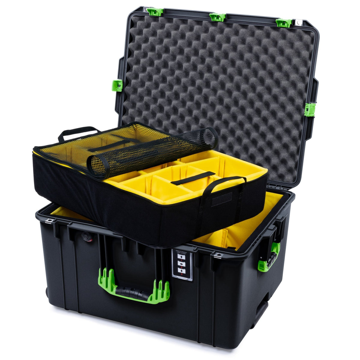 Pelican 1637 Air Case - Black &amp; Lime Green - 2 - Layer Yellow Padded Microfiber Dividers / Convolute Lid Foam