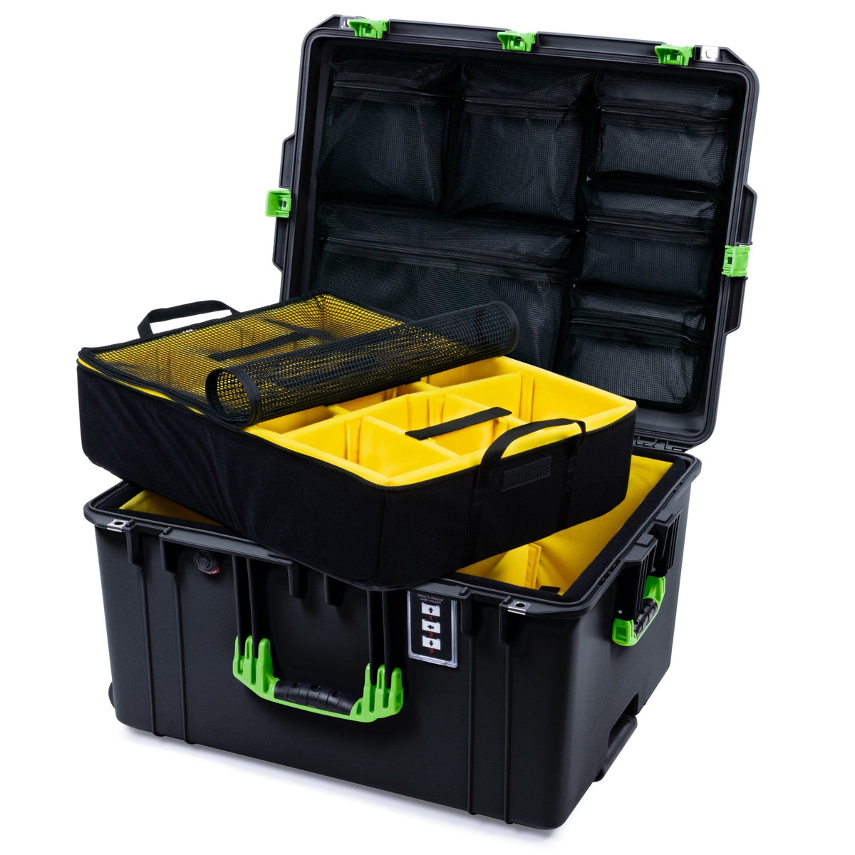 Pelican 1637 Air Case - Black &amp; Lime Green - Yellow Padded Microfiber Dividers / Mesh Lid Organizer