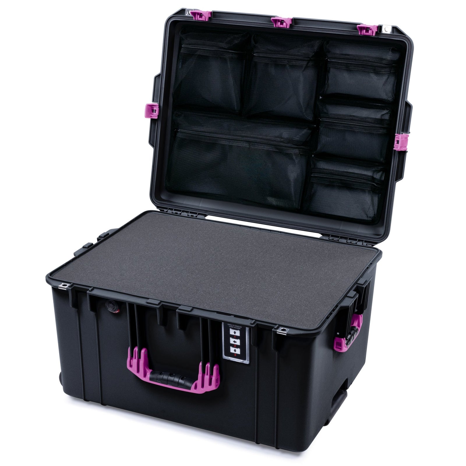 Pelican 1637 Air Case - Black & Magenta Trolley - Pick & Pluck Foam / Mesh Lid Organizer