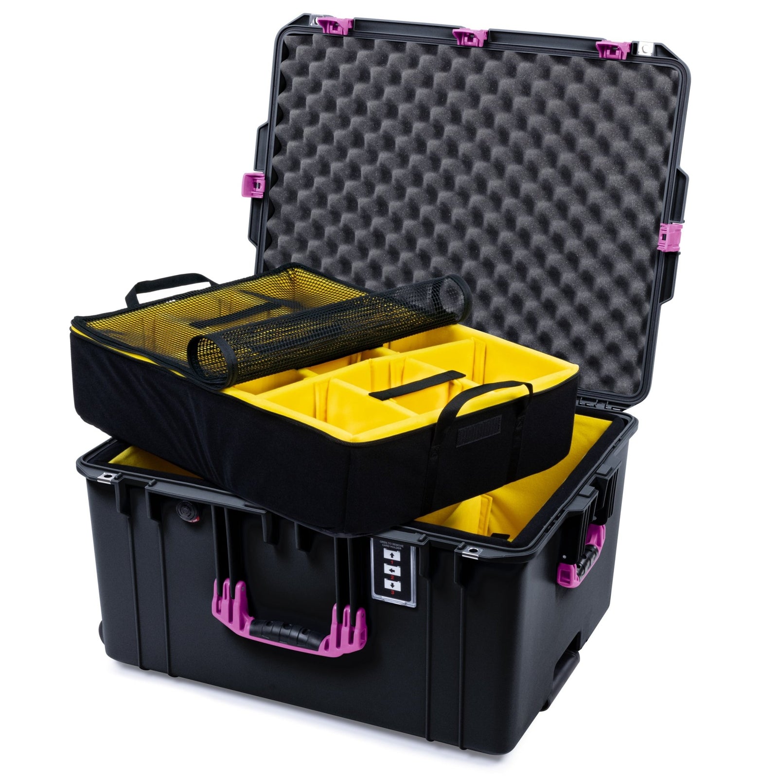 Pelican 1637 Air Case - Black & Magenta Trolley - 2 - Layer Yellow Padded Microfiber Dividers / Convolute Lid Foam