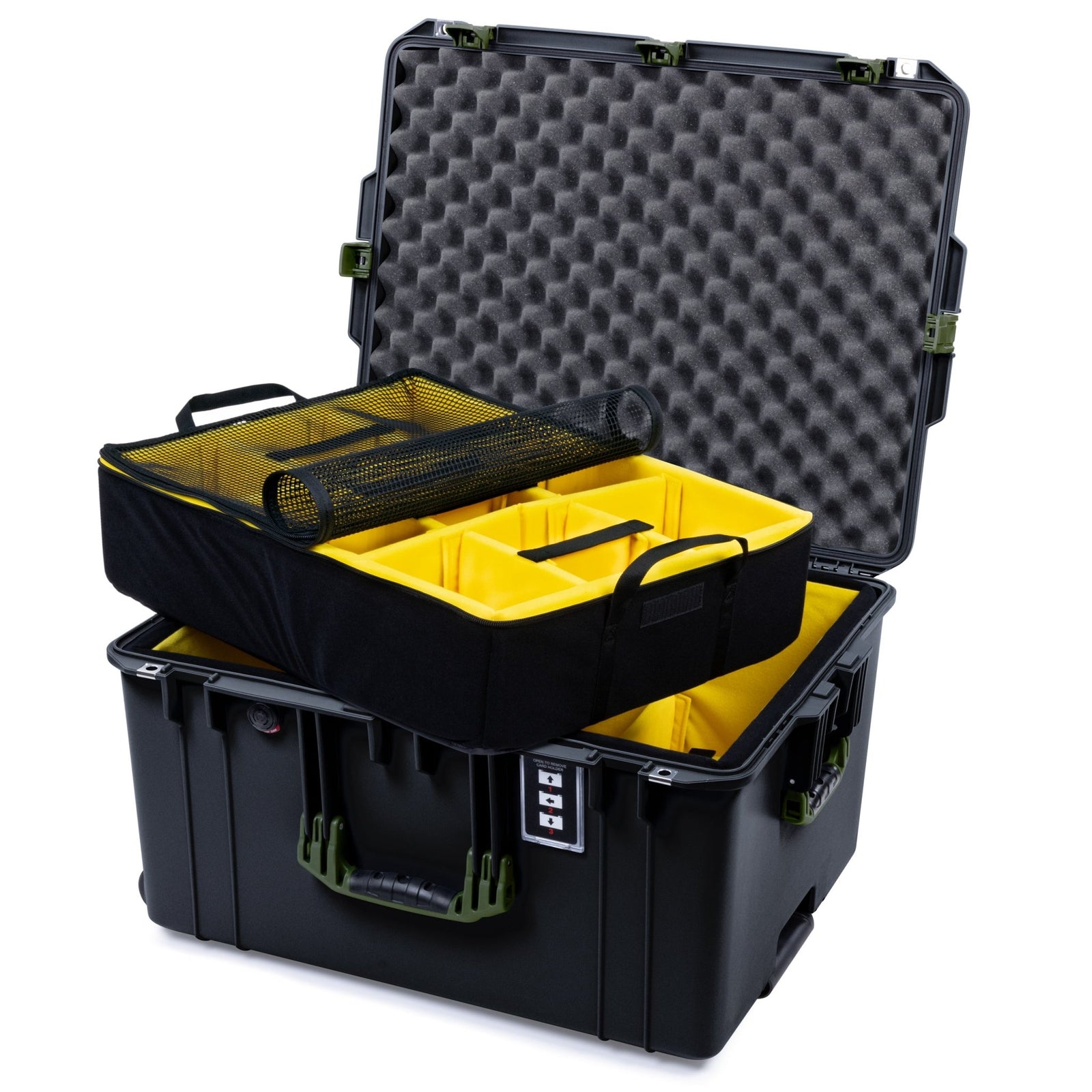 Pelican 1637 Air Case - Black & OD Green - 2 - Layer Yellow Padded Microfiber Dividers / Convolute Lid Foam