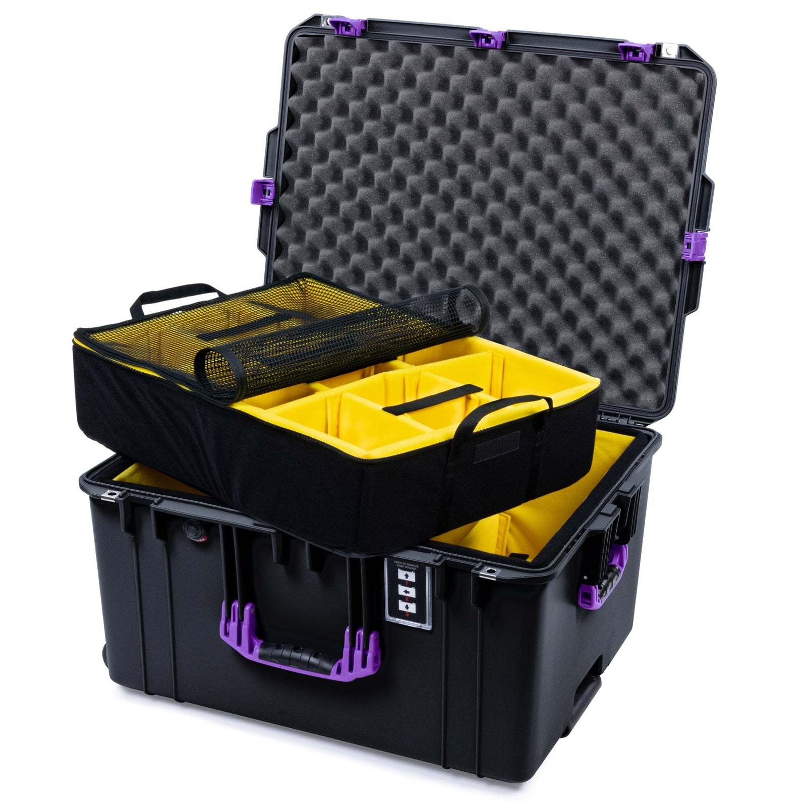 Pelican 1637 Air Case - Black & Purple - 2 - Layer Yellow Padded Microfiber Dividers / Convolute Lid Foam