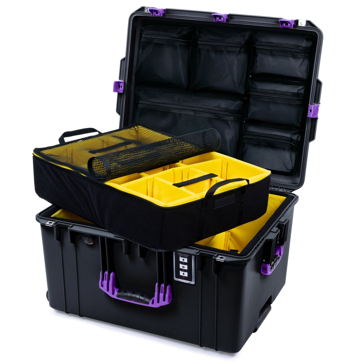 Pelican 1637 Air Case - Black & Purple - Yellow Padded Microfiber Dividers / Mesh Lid Organizer