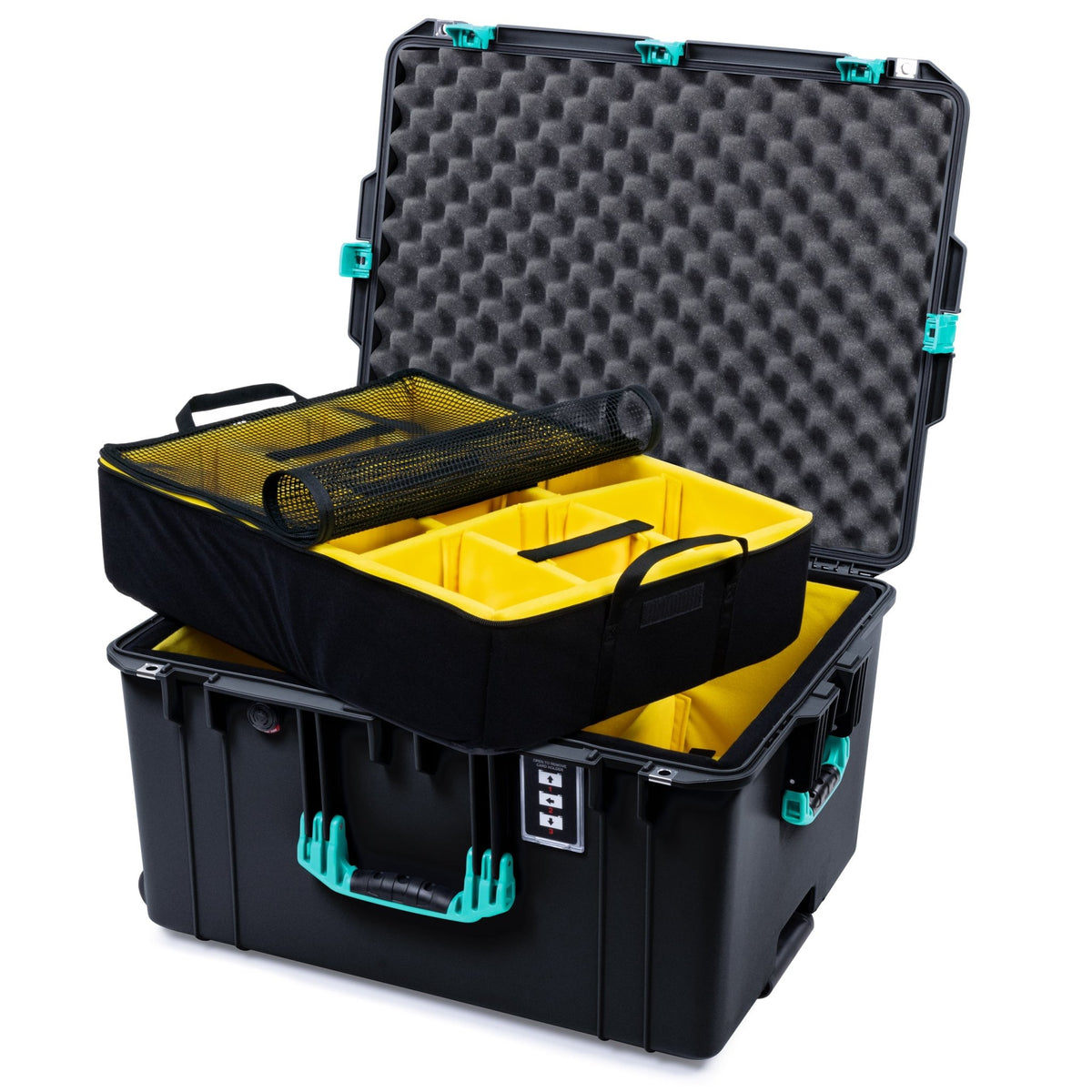 Pelican 1637 Air Case - Black &amp; Teal - 2 - Layer Yellow Padded Microfiber Dividers / Convolute Lid Foam