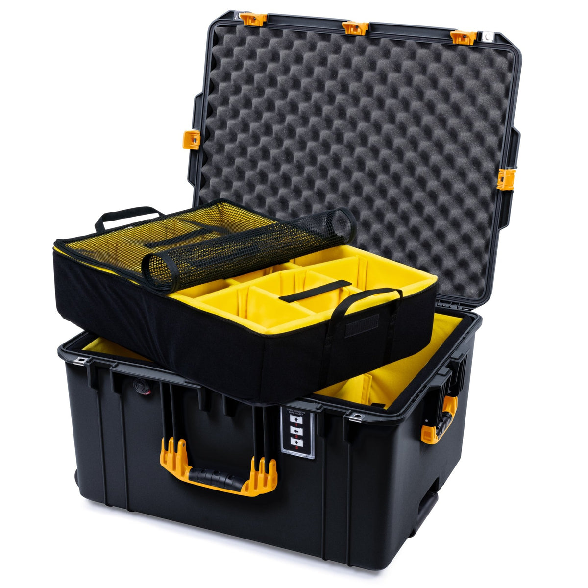 Pelican 1637 Air Case - Black &amp; Yellow Trolley - 2 - Layer Yellow Padded Microfiber Dividers / Convolute Lid Foam