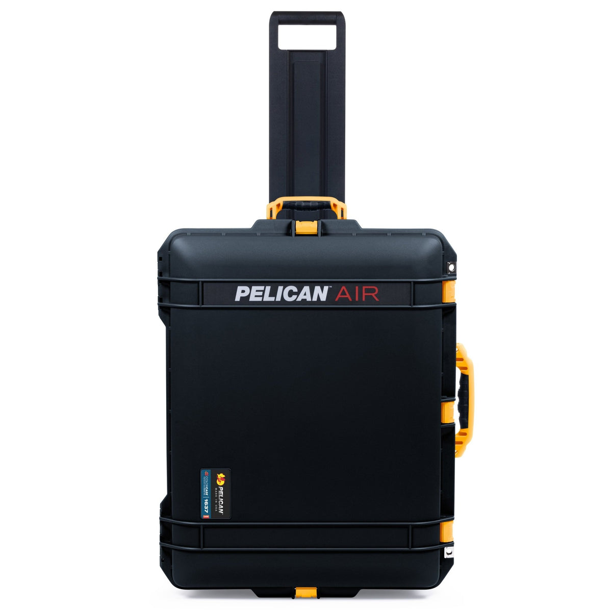 Pelican 1637 Air Case - Black Case with Yellow Handles and Latches - Front Upright View