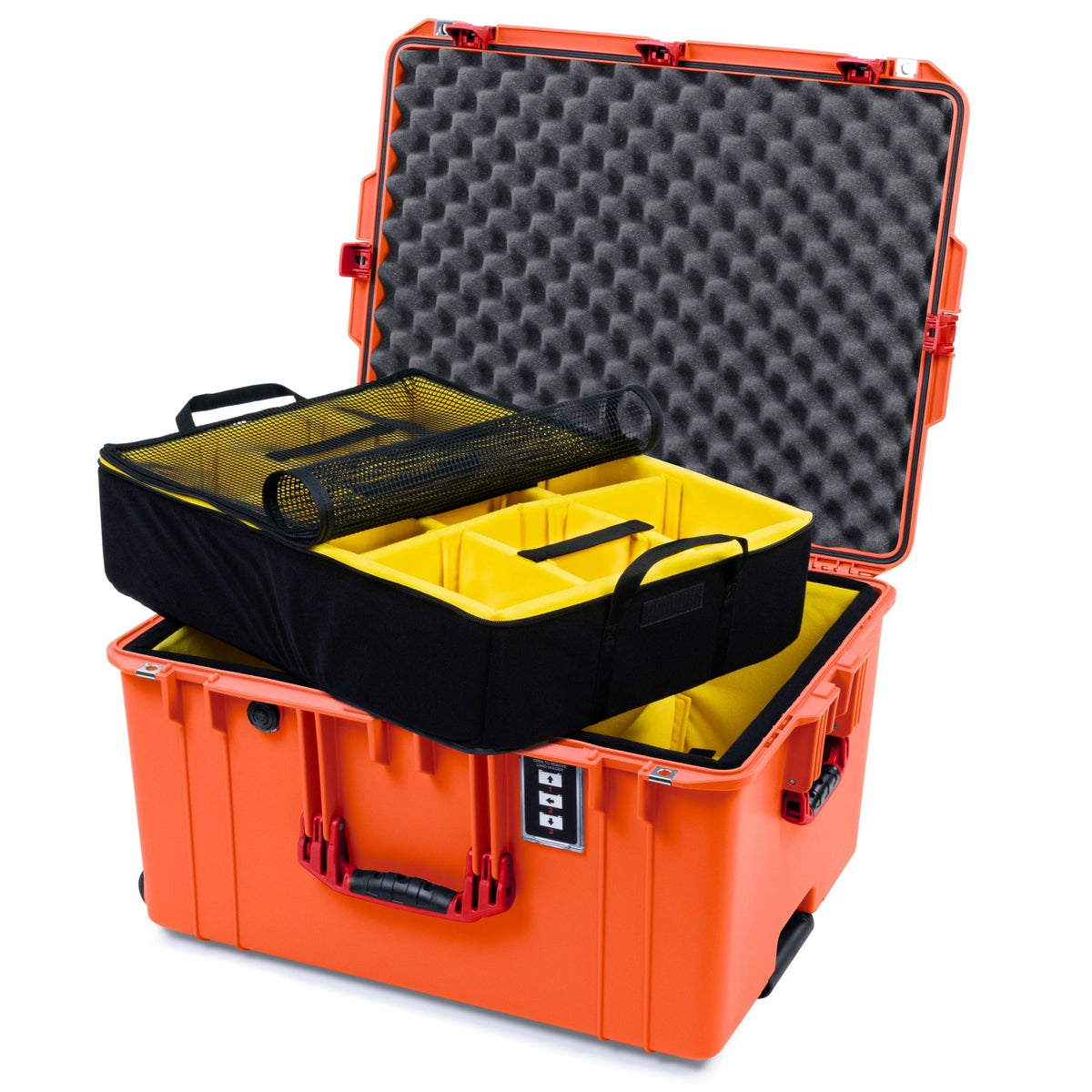 Pelican 1637 Air Case - Orange & Red Trolley - 2 - Layer Yellow Padded Microfiber Dividers / Convolute Lid Foam
