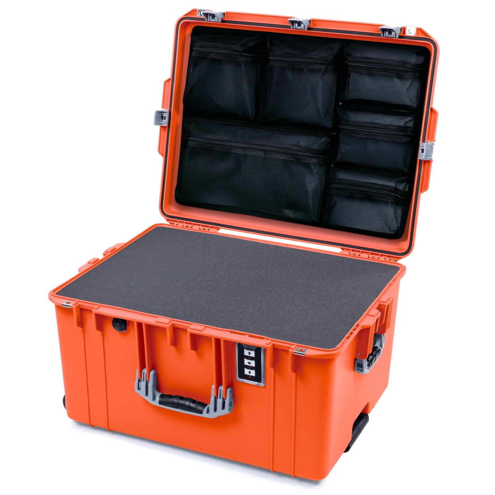 Pelican 1637 Air Case - Orange & Silver Trolley - Pick & Pluck Foam / Mesh Lid Organizer