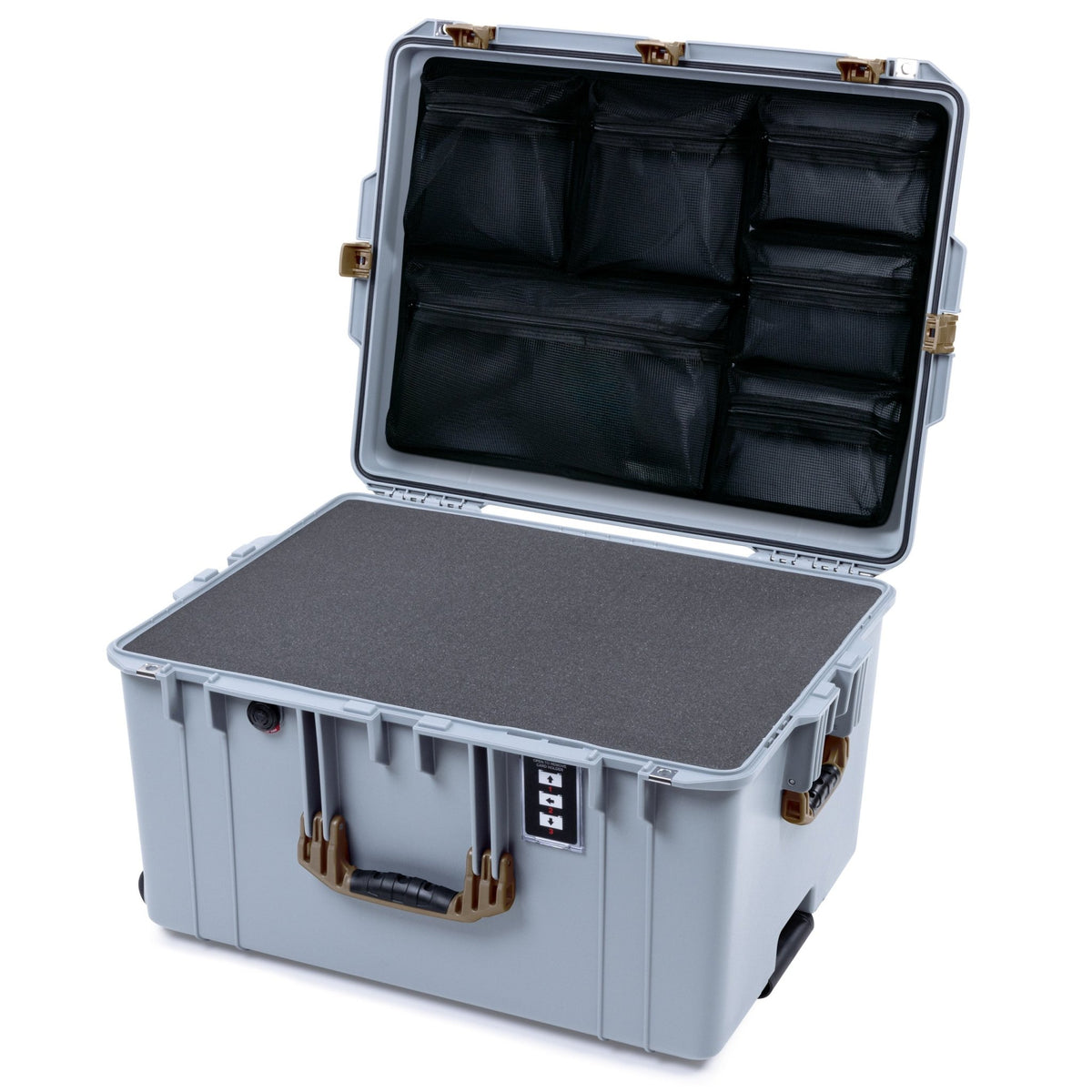 Pelican 1637 Air Case - Silver & Dark Desert Dirt Trolley - Pick & Pluck Foam / Mesh Lid Organizer