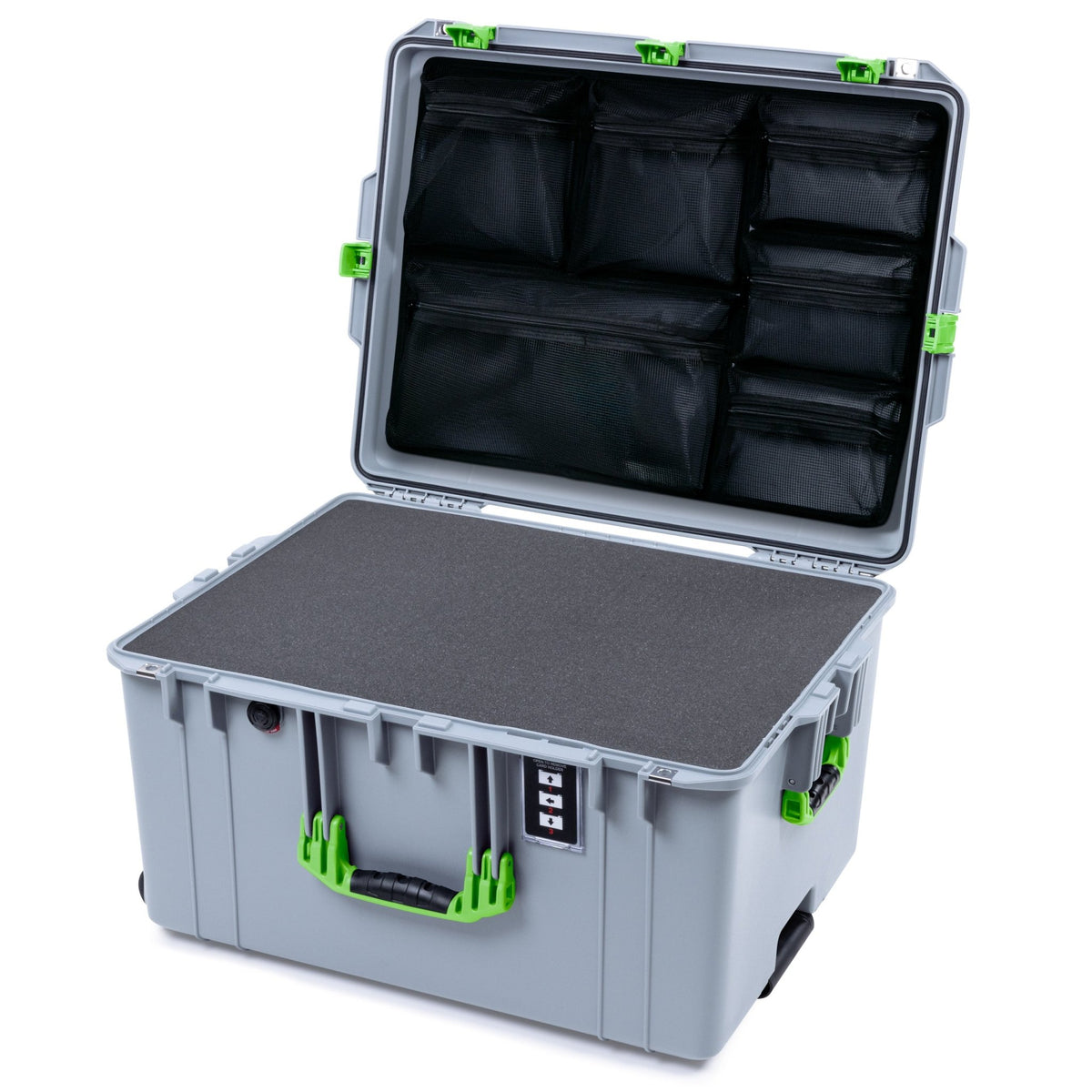 Pelican 1637 Air Case - Silver &amp; Lime Green - Pick &amp; Pluck Foam / Mesh Lid Organizer