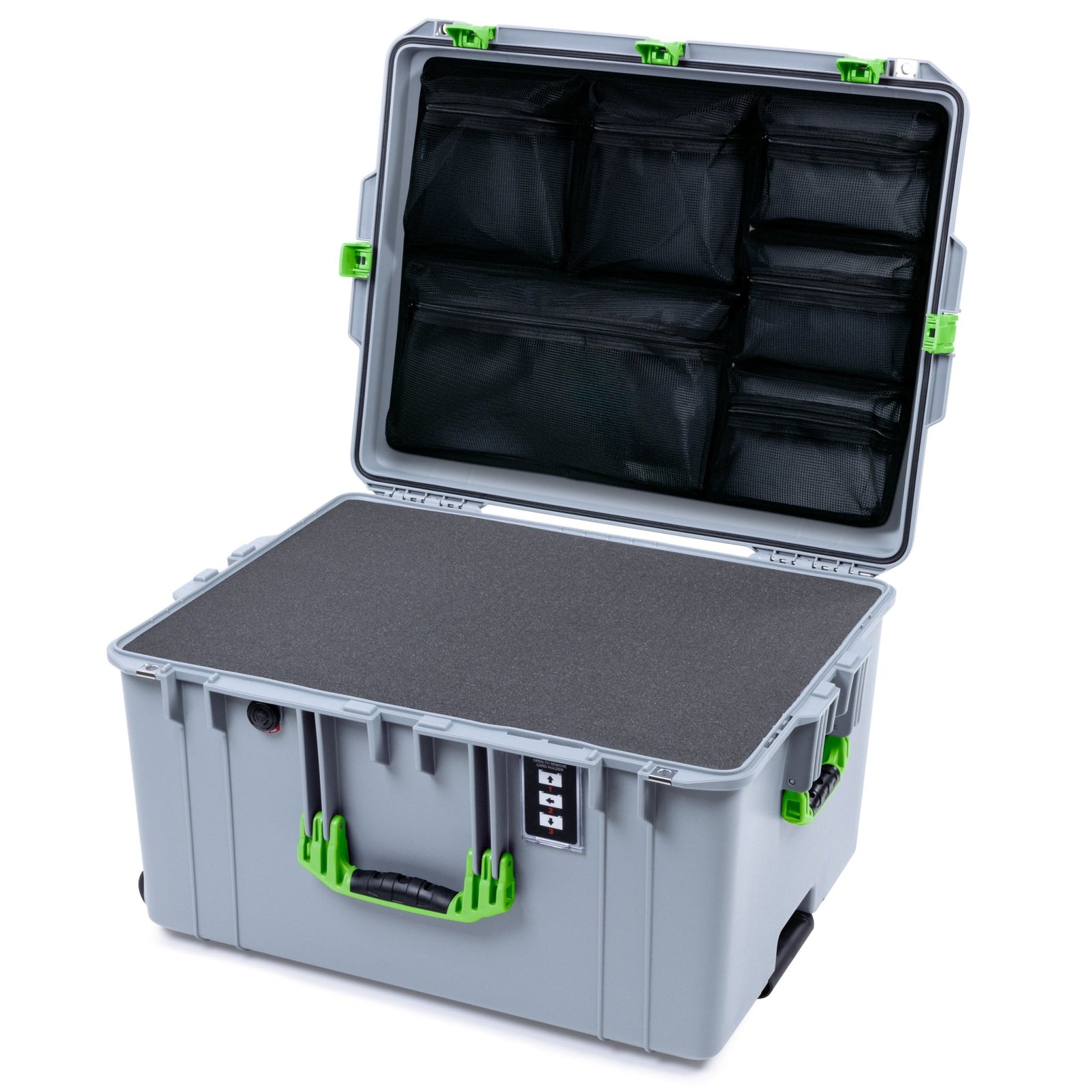 Pelican 1637 Air Case - Silver & Lime Green - Pick & Pluck Foam / Mesh Lid Organizer