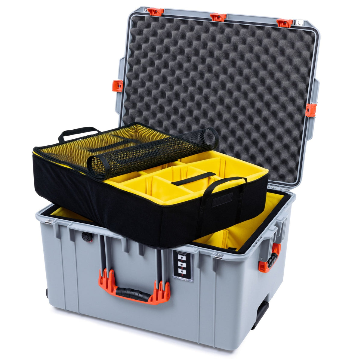 Pelican 1637 Air Case - Silver &amp; Orange - 2 - Layer Yellow Padded Microfiber Dividers / Convolute Lid Foam