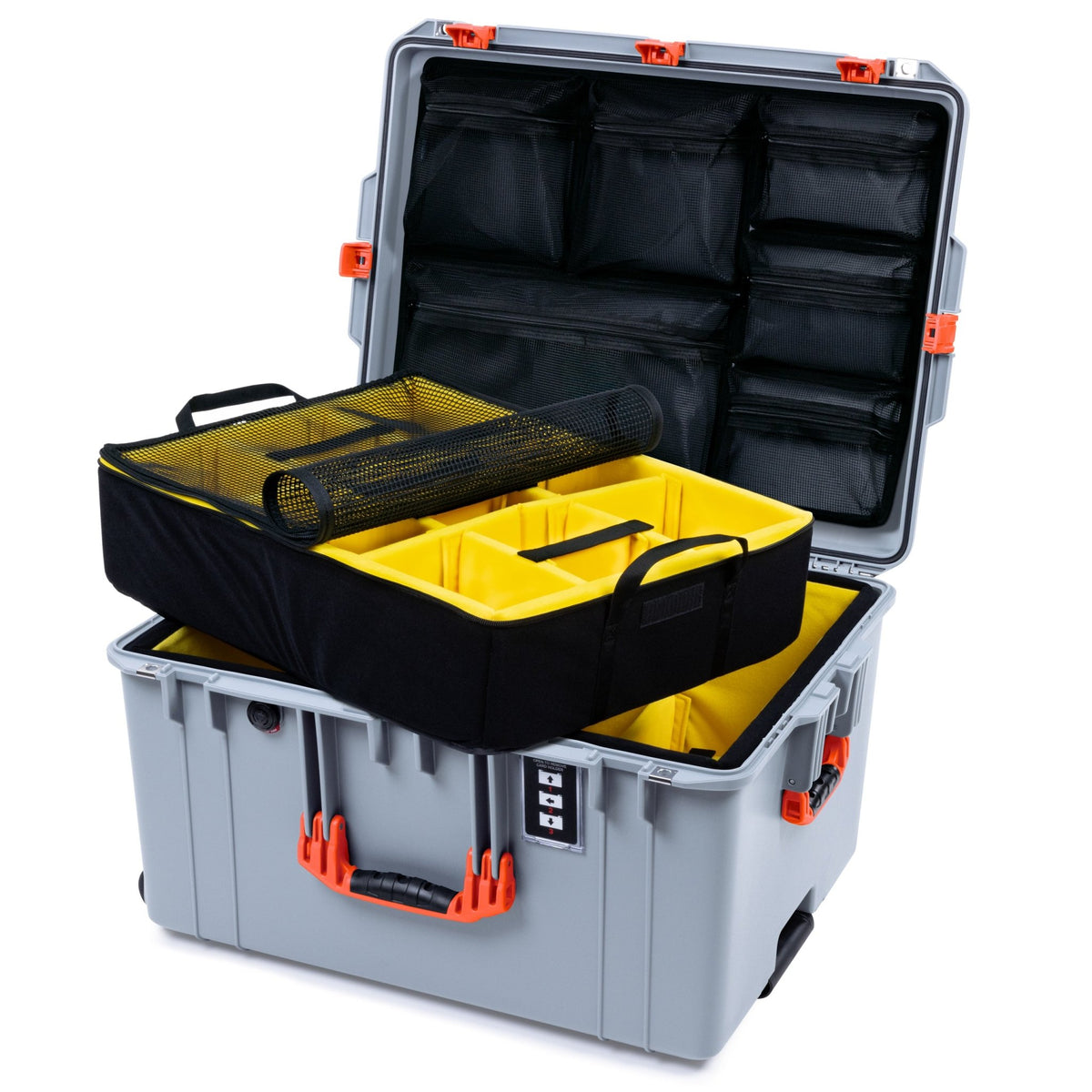 Pelican 1637 Air Case - Silver &amp; Orange - 2 - Layer Yellow Padded Microfiber Dividers / Mesh Lid Organizer
