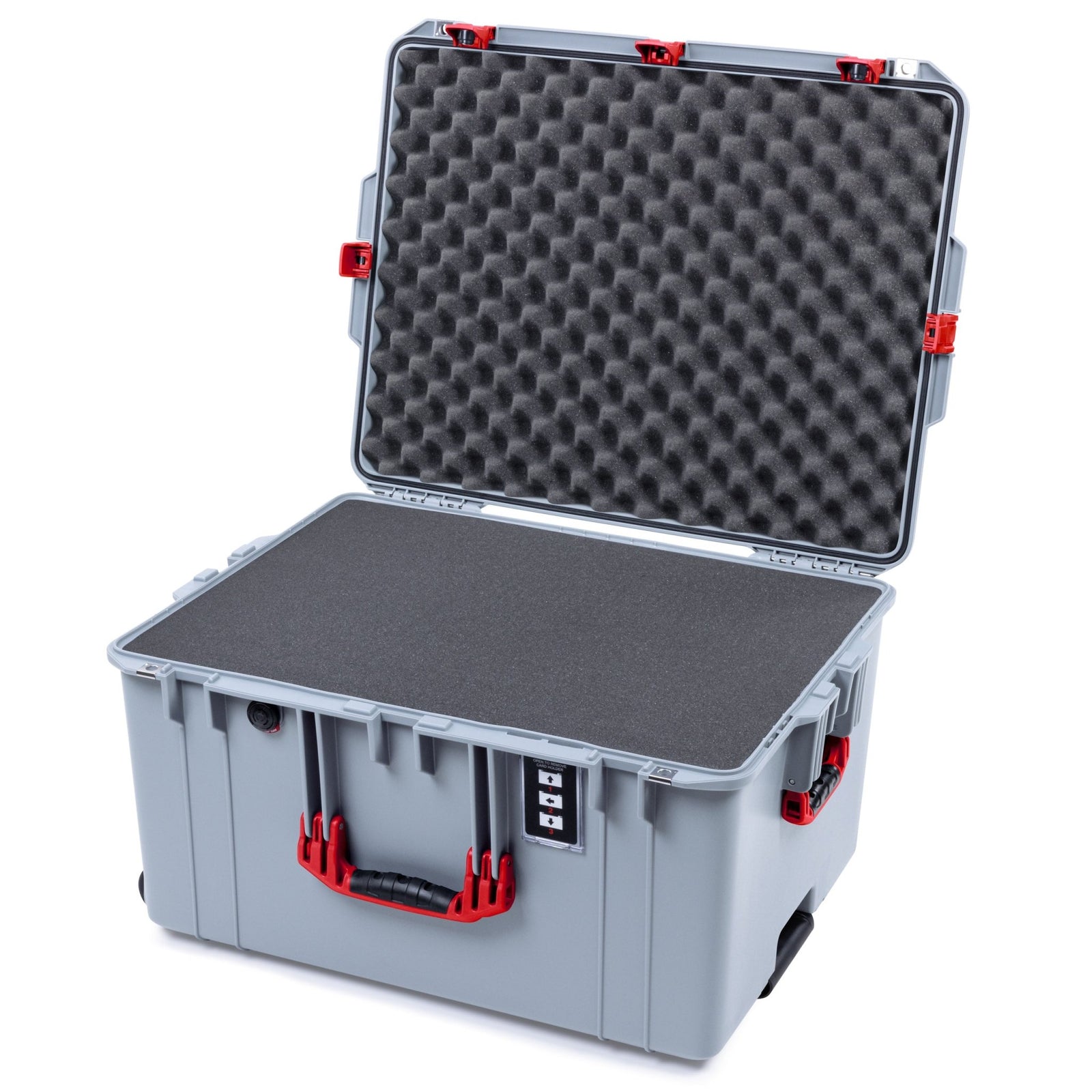 Pelican 1637 Air Case - Silver & Red TSA Latches + Trolley - Pick & Pluck Foam / Convolute Lid Foam
