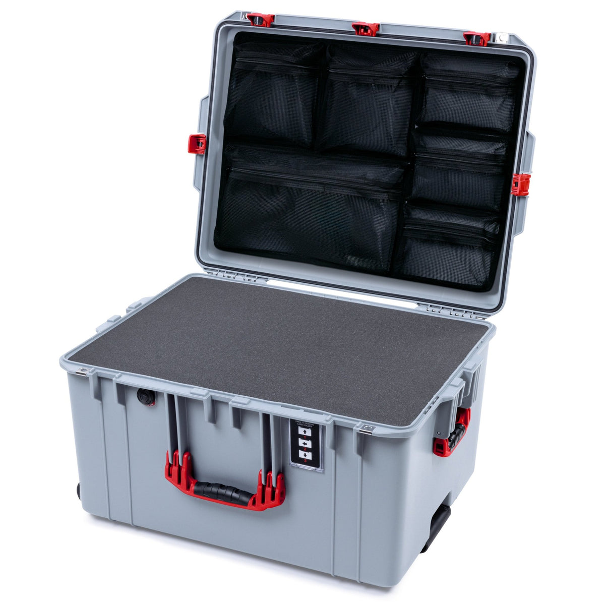 Pelican 1637 Air Case - Silver &amp; Red TSA Latches + Trolley - Pick &amp; Pluck Foam / Mesh Lid Organizer