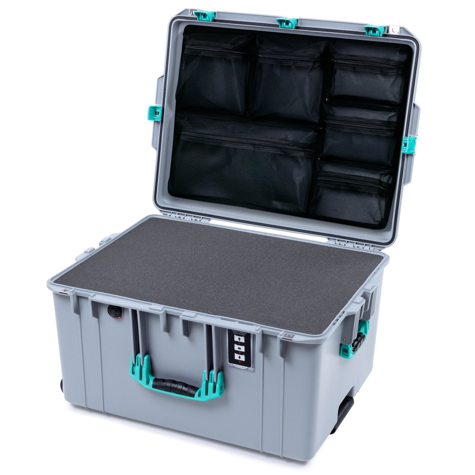 Pelican 1637 Air Case - Silver & Teal Trolley - Pick & Pluck Foam / Mesh Lid Organizer