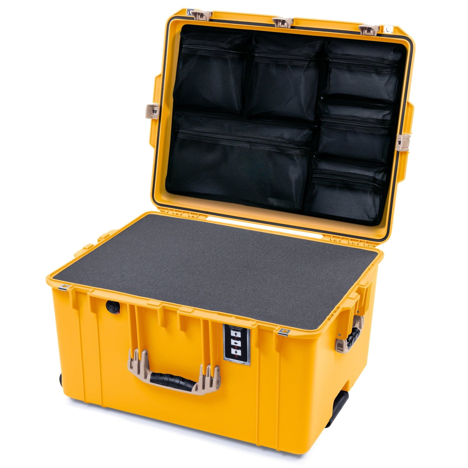 Pelican 1637 Air Case - Yellow & Desert Tan Trolley - Pick & Pluck Foam / Mesh Lid Organizer