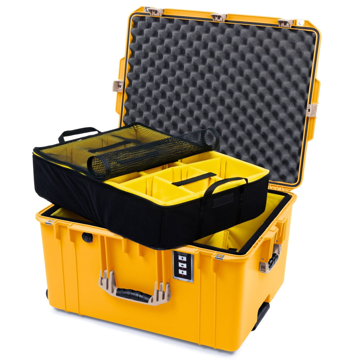 Pelican 1637 Air Case - Yellow &amp; Desert Tan Trolley - 2 - Layer Yellow Padded Microfiber Dividers / Convolute Lid Foam