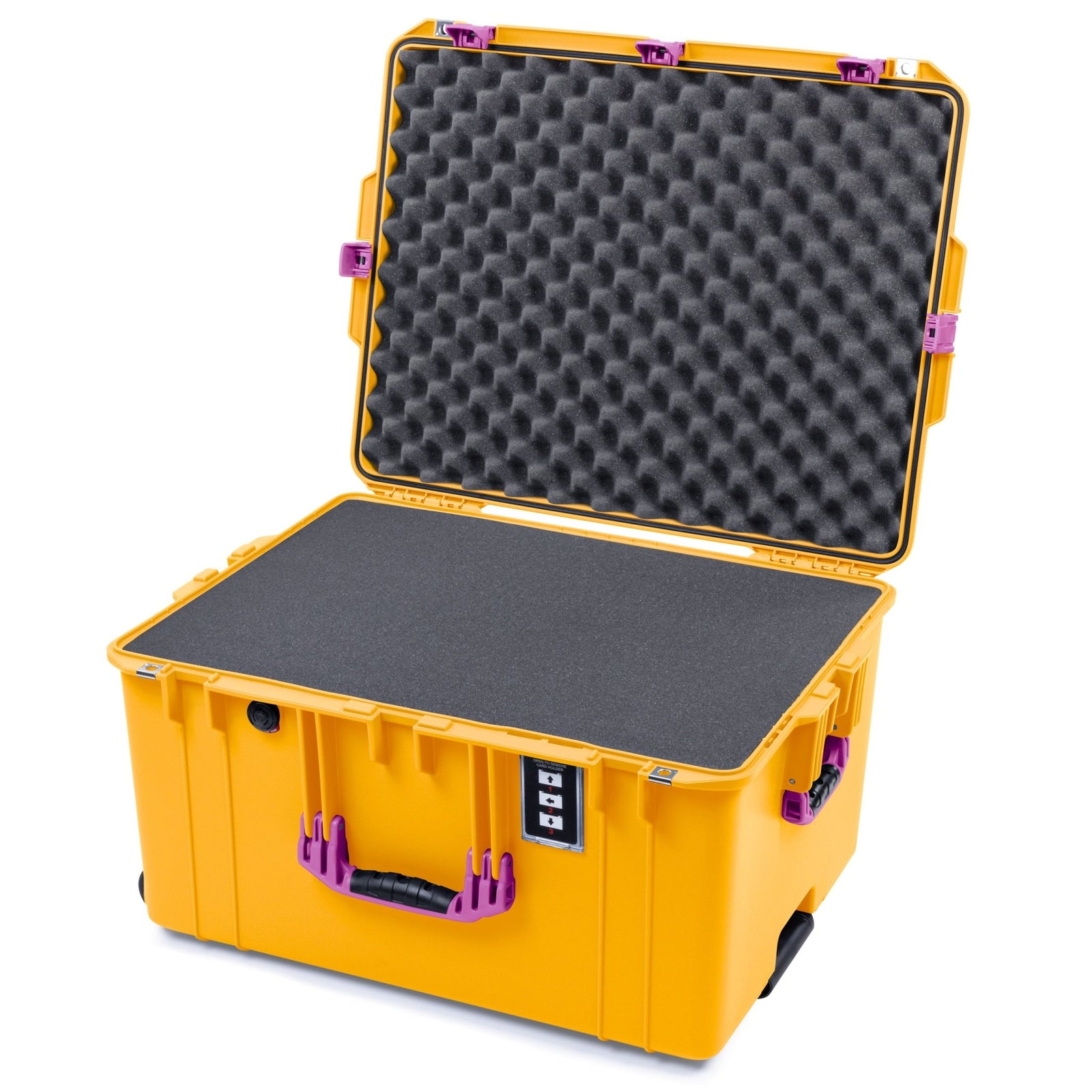 Pelican 1637 Air Case - Yellow & Magenta Trolley - Pick & Pluck Foam / Convolute Lid Foam