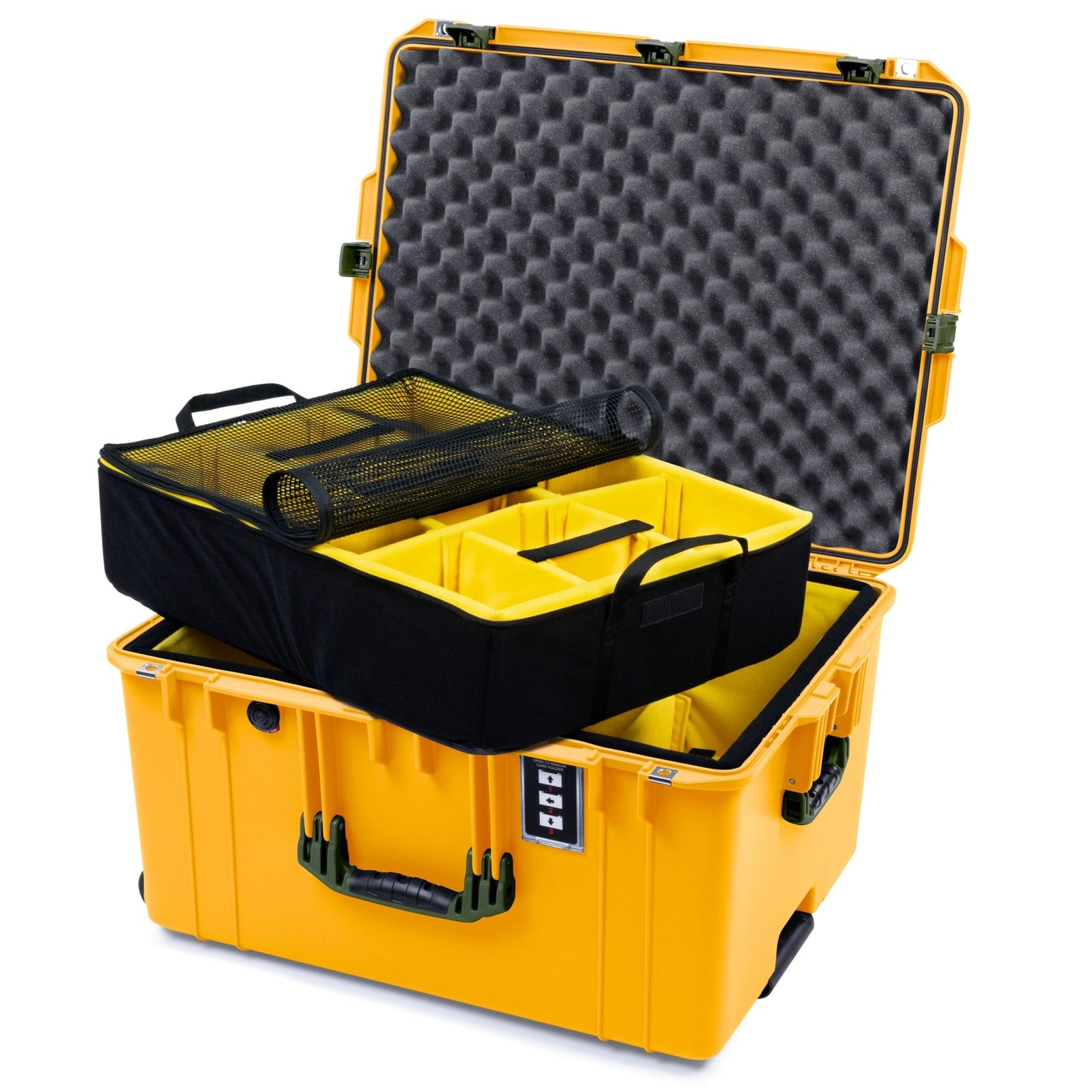Pelican 1637 Air Case - Yellow & OD Green - 2 - Layer Yellow Padded Microfiber Dividers / Convolute Lid Foam