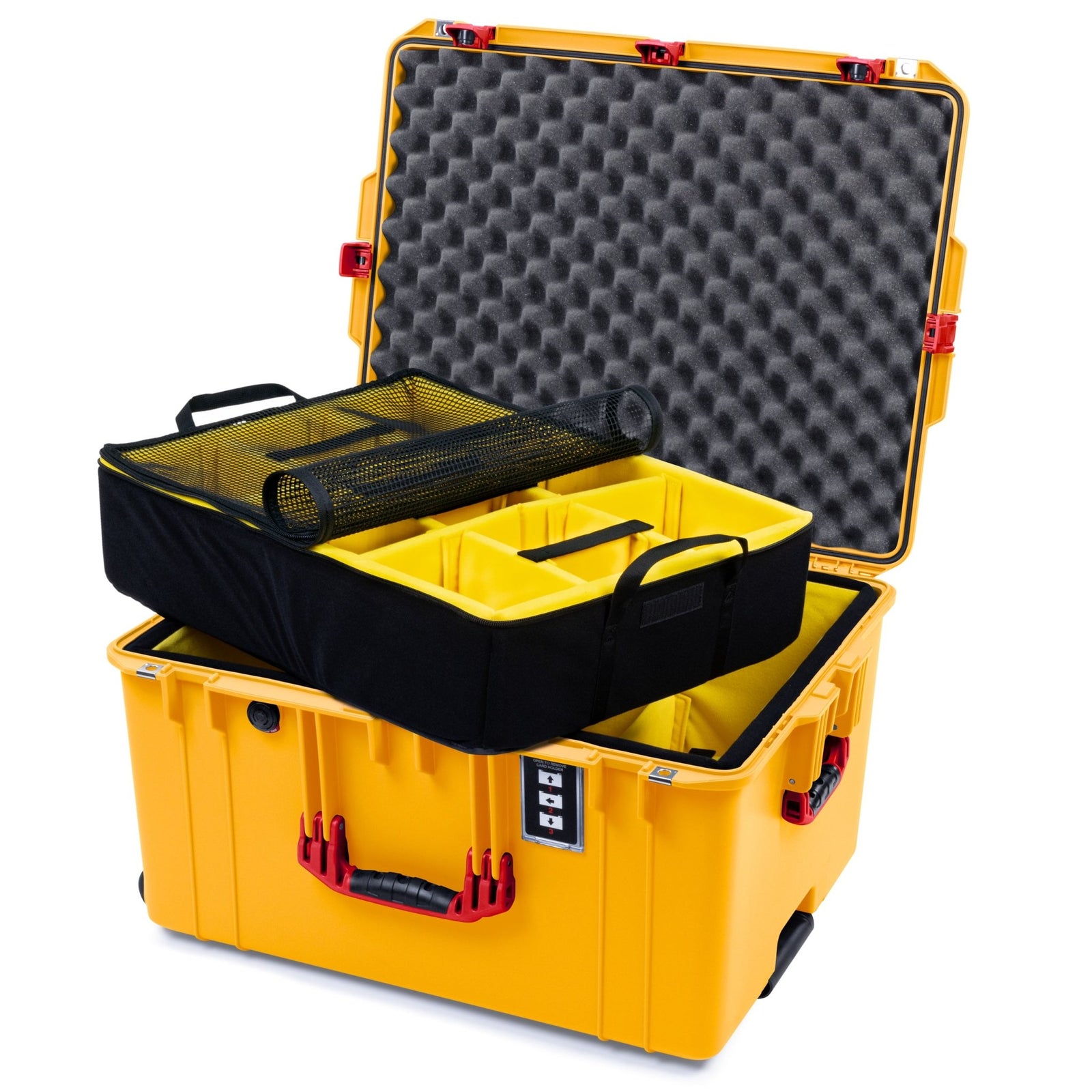 Pelican 1637 Air Case - Yellow & Red TSA Latches - 2 - Layer Yellow Padded Microfiber Dividers / Convolute Lid Foam
