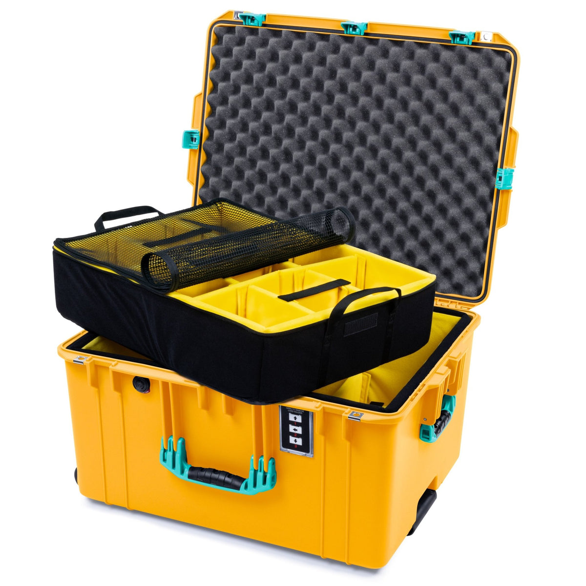 Pelican 1637 Air Case - Yellow &amp; Teal - 2 - Layer Yellow Padded Microfiber Dividers / Convolute Lid Foam