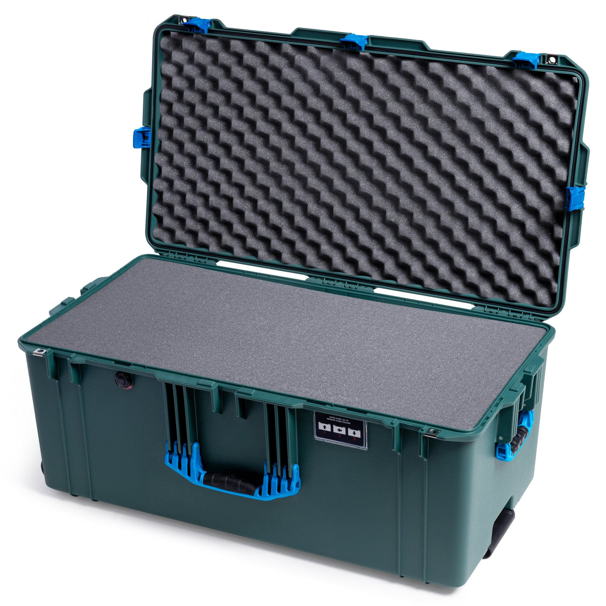 Pelican 1646 Air Case, Trekking Green with Blue Handles &amp; Latches Pick &amp; Pluck Foam with Convoluted Lid Foam ColorCase 016460-0001-560-121