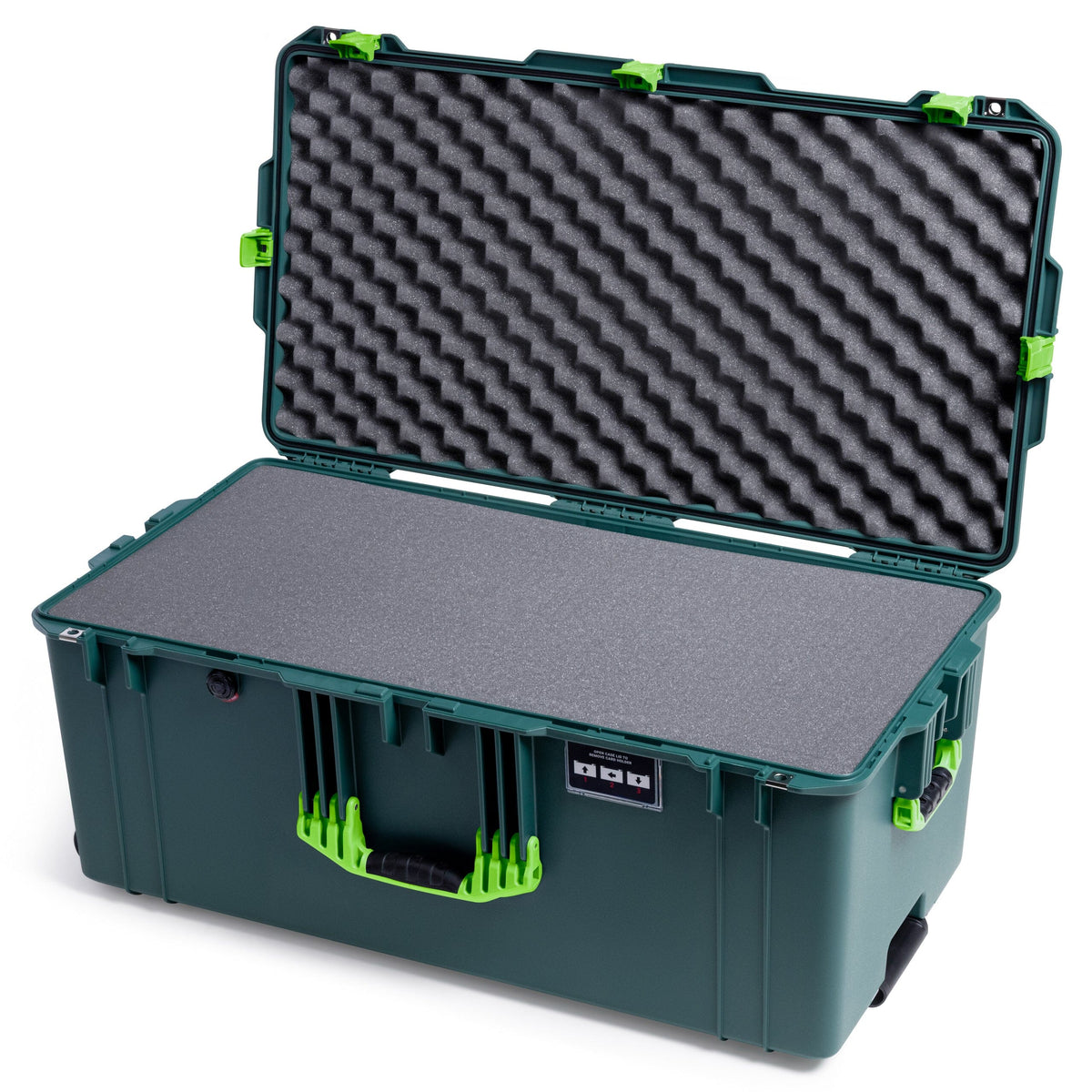 Pelican 1646 Air Case, Trekking Green with Lime Green Handles, Latches &amp; Trolley Pick &amp; Pluck Foam with Convoluted Lid Foam ColorCase 016460-0001-560-301-300