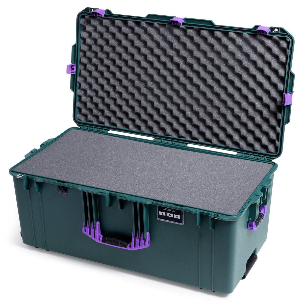 Pelican 1646 Air Case, Trekking Green with Purple Handles & Latches Pick & Pluck Foam with Convoluted Lid Foam ColorCase 016460-0001-560-371