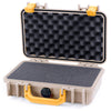 Pelican 1170 Case, Desert Tan with Yellow Handle & Latches Pick & Pluck Foam with Convolute Lid Foam ColorCase 011700-0001-310-240
