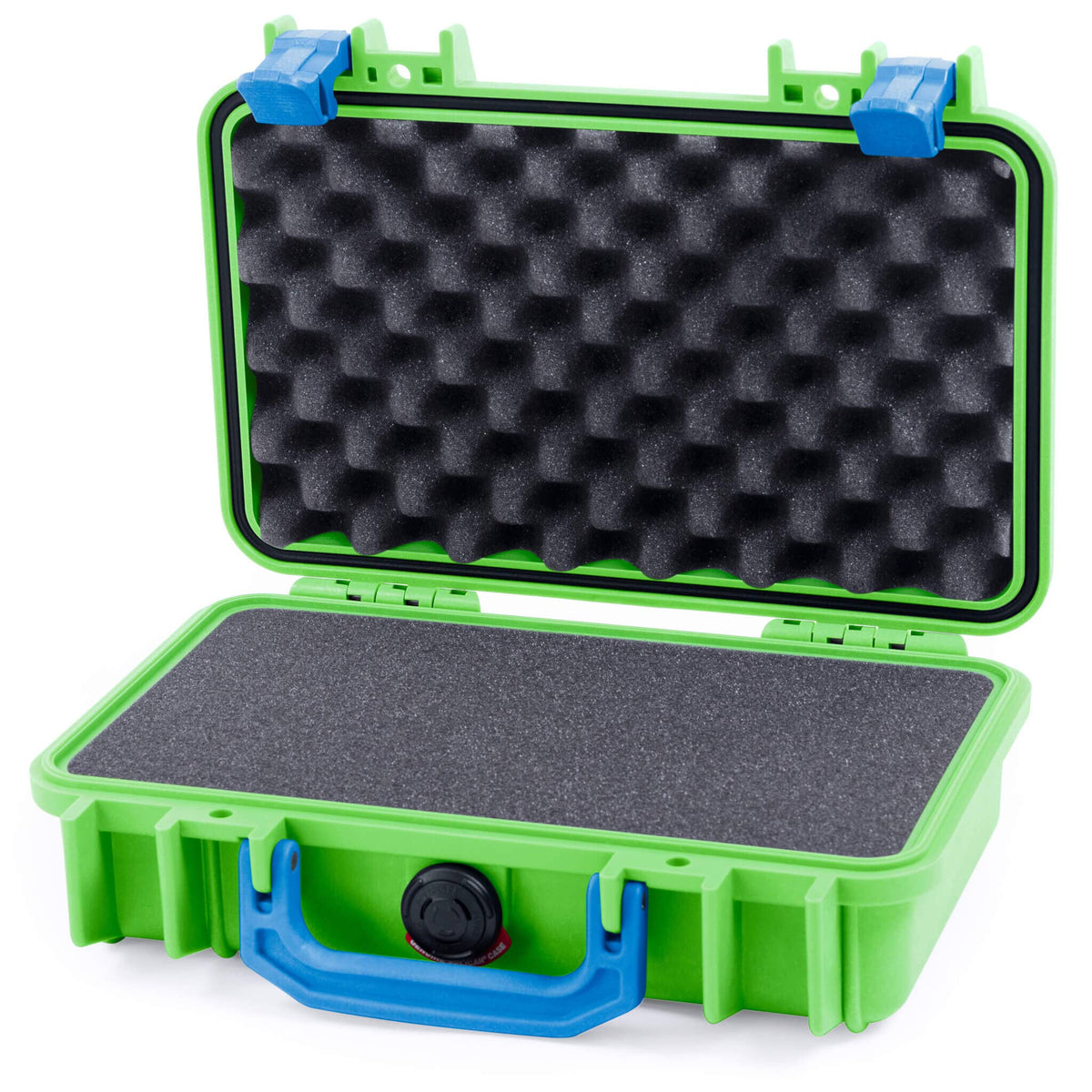 Pelican 1170 Case, Lime Green with Blue Handle &amp; Latches Pick &amp; Pluck Foam with Convolute Lid Foam ColorCase 011700-0001-300-120