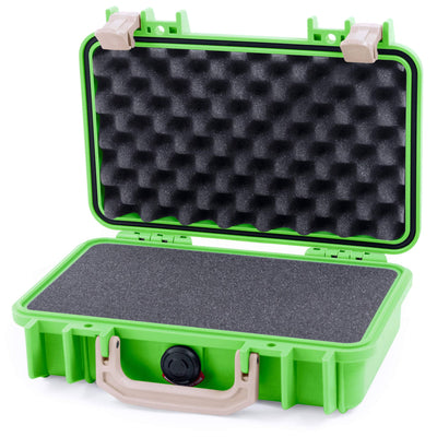 Pelican 1170 Case, Lime Green with Desert Tan Handle & Latches Pick & Pluck Foam with Convolute Lid Foam ColorCase 011700-0001-300-310