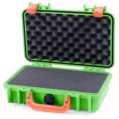 Pelican 1170 Case, Lime Green with Orange Handle & Latches Pick & Pluck Foam with Convolute Lid Foam ColorCase 011700-0001-300-150
