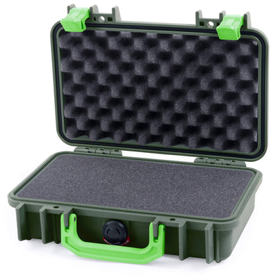 Pelican 1170 Case, OD Green with Lime Green Handle & Latches Pick & Pluck Foam with Convolute Lid Foam ColorCase 011700-0001-130-300